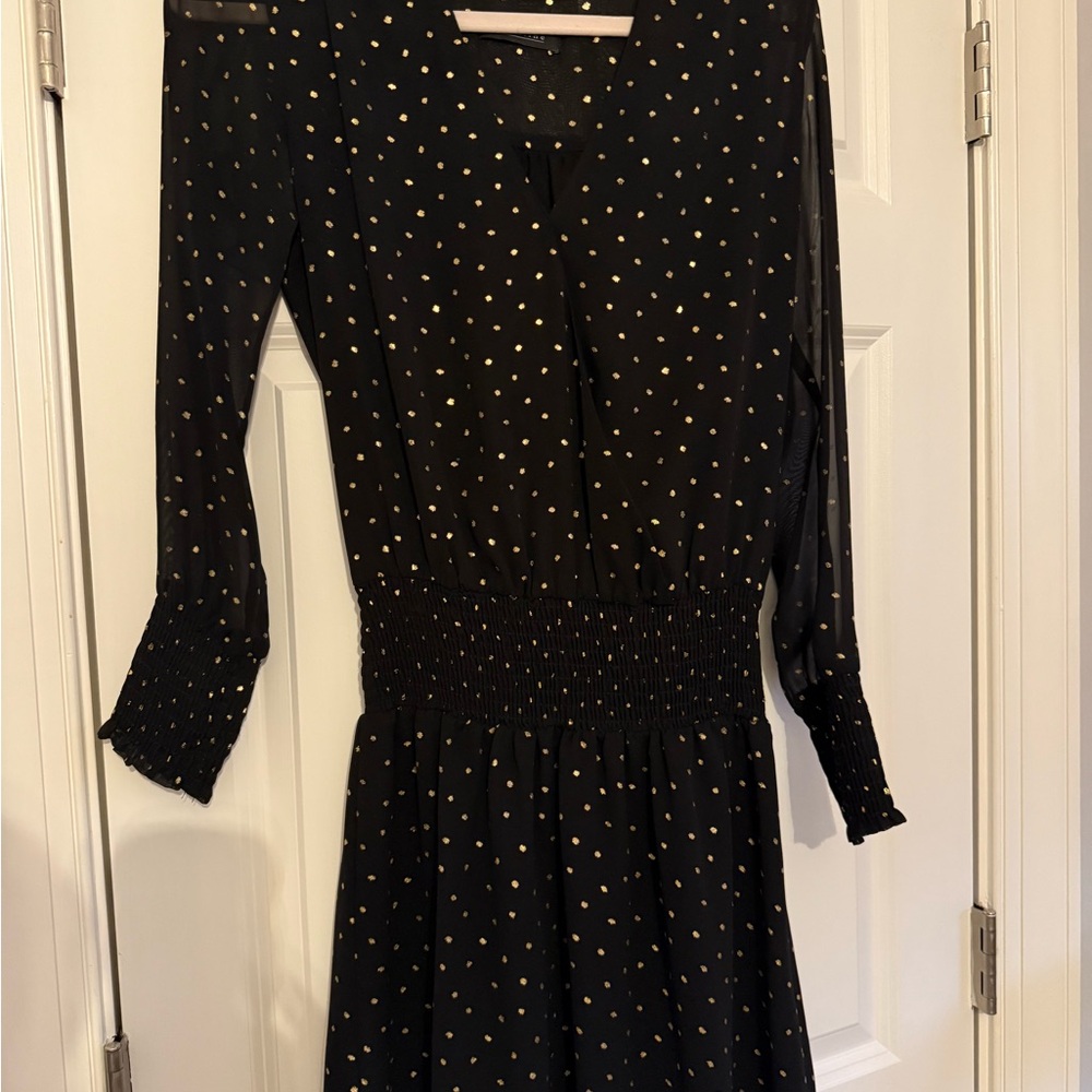 Abbeline Black and Gold Polka Dot Long Sleeve Dress